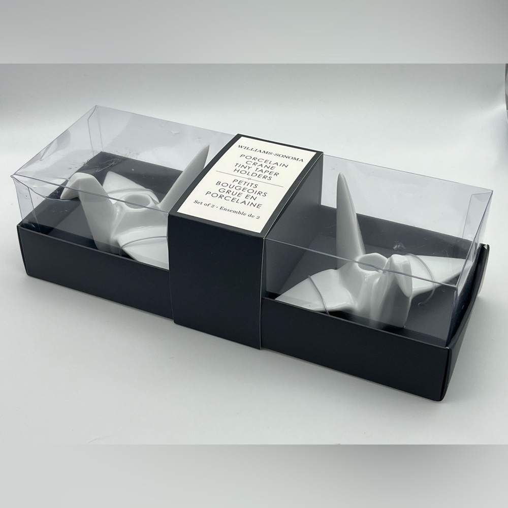BRAND NEW Williams-Sonoma Porcelain Crane Tiny Taper Holders Japanese Origami